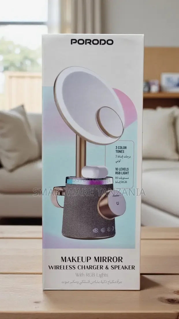Porodo Makeup Mirror Wireless Charger Speaker RGB Lights - Buy in Dar es Salaam, Tanzania | Smartware