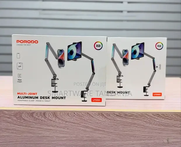 Porodo Multi-Joint Aluminum Desk Mount With RGB Ambient Light - Buy in Dar es Salaam, Tanzania | Smartware