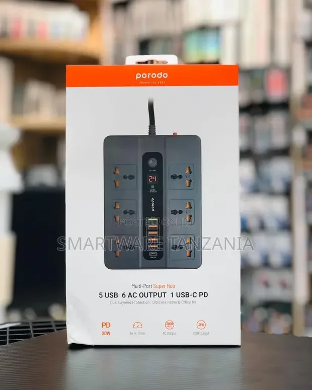 Porodo Power Strip 5 USB 6 AC Socket Timer PD 20W - Buy in Dar es Salaam, Tanzania | Smartware