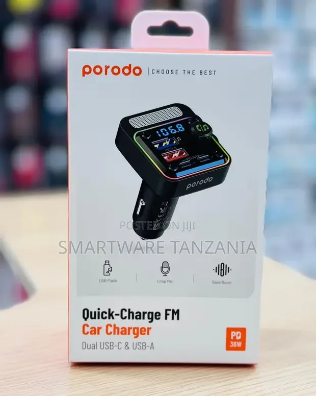 Porodo Quick-Charge FM Car Charger 36W - Buy in Dar es Salaam, Tanzania | Smartware