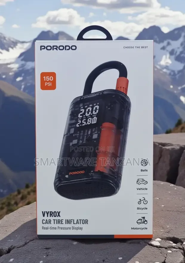 Porodo Vyrox 150 Psi Car Tyre Inflator - Buy in Dar es Salaam, Tanzania | Smartware