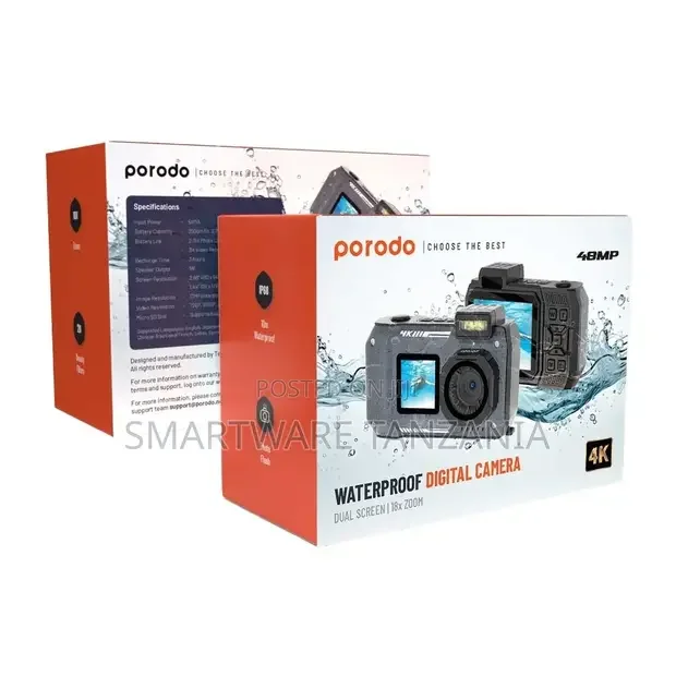 Porodo Waterproof Digital Camera Dual Screen 18x Zoom - Buy in Dar es Salaam, Tanzania | Smartware