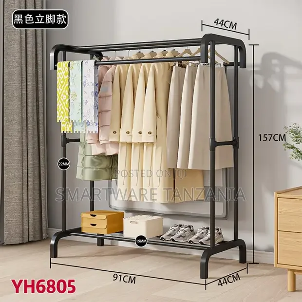 Portable Black Garment Hanging Rack With Adjustable Double Bars - Buy in Dar es Salaam, Tanzania | Smartware