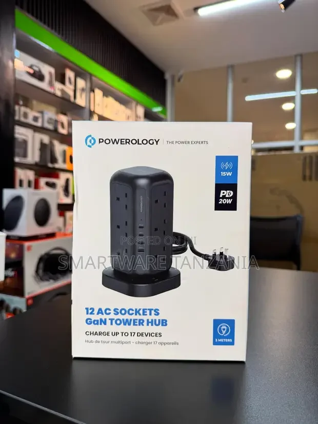 Powerology 12 AC Sockets GaN Tower Hub - Buy in Dar es Salaam, Tanzania | Smartware