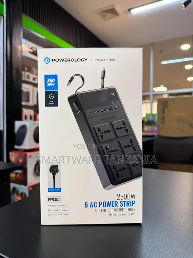 Powerology 2500W 6 AC Power Strip with Timer & USB - Buy in Dar es Salaam, Tanzania | Smartware