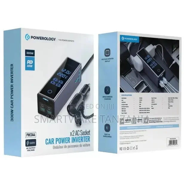 Powerology 2ac Socket Car Power Inverter - Gray