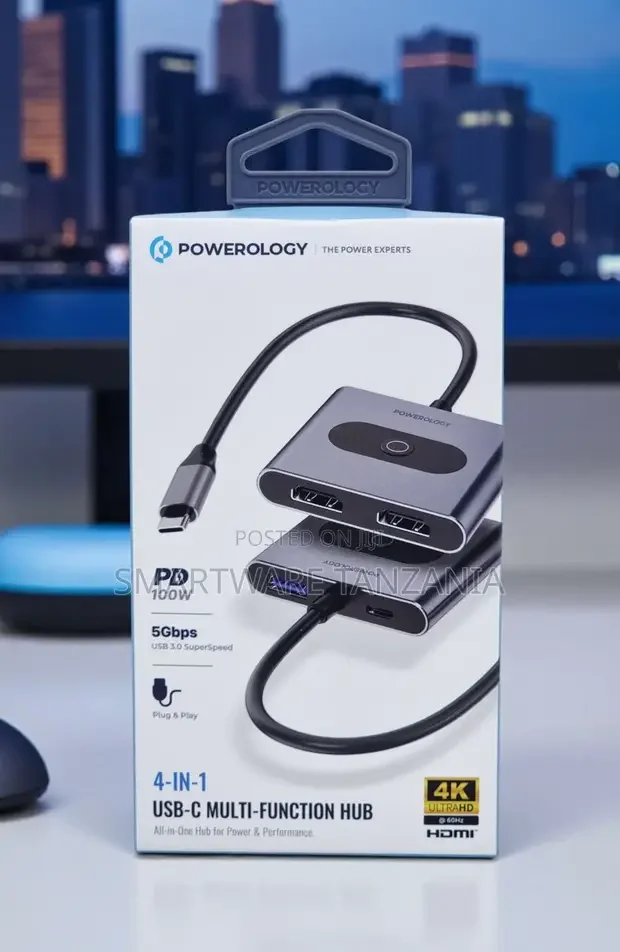 Powerology 4-in-1 USB-C Hub HDMI 100W PD 5Gbps - Buy in Dar es Salaam, Tanzania | Smartware