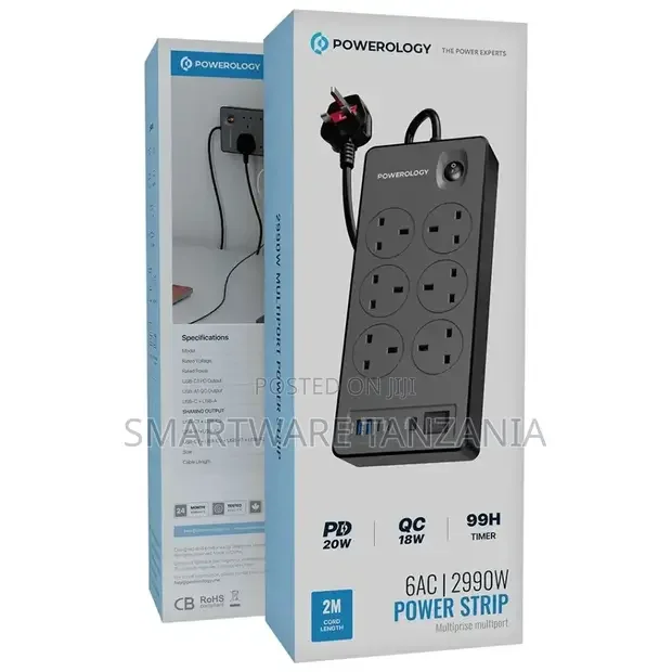 Powerology 6AC 2990W Power Strip PD 20W - Buy in Dar es Salaam, Tanzania | Smartware