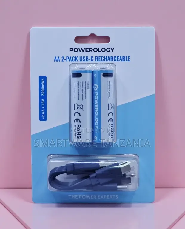 Powerology AA 2-Pack USB-C Rechargeable Battery 3200mWh - Buy in Dar es Salaam, Tanzania | Smartware