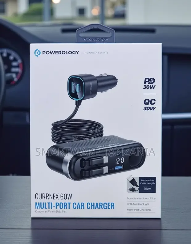 Powerology Currnex 60W Multi-Port Car Charger - Buy in Dar es Salaam, Tanzania | Smartware
