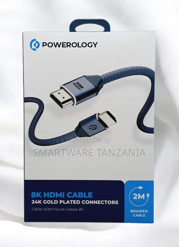 Powerology 8K HDMI Cable 2m Gold Plated Braided Navy - Buy in Dar es Salaam, Tanzania | Smartware