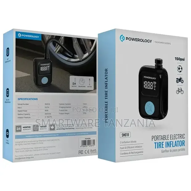 Powerology Portable Electric Tire Inflator - Buy in Dar es Salaam, Tanzania | Smartware