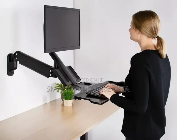 Premium Single Monitor Keyboard Sit-Stand Wall Mount and Cpu Holder