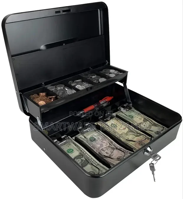 Professional Black Metal Cash Box With 2-tier Money Organizer - Buy in Dar es Salaam, Tanzania | Smartware