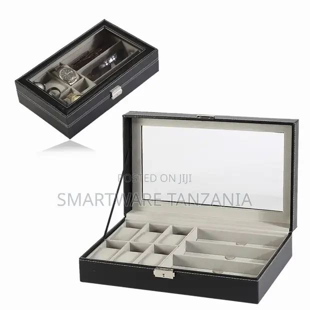 Pu Leather Watch And Sunglasses Organizer Box With Window