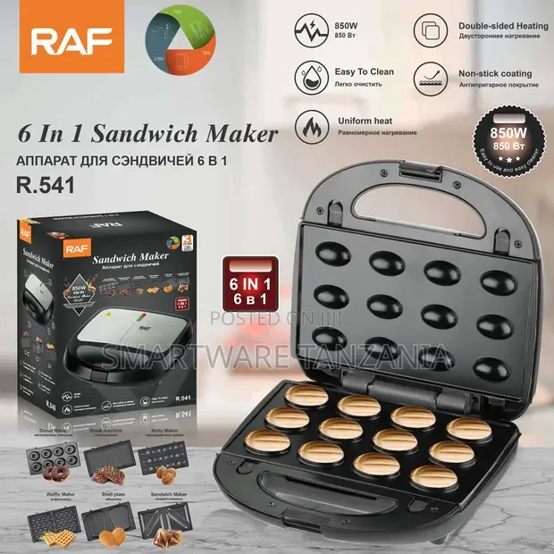 Raf 6-in-1 Sandwich Maker R.541 850w Multi Plate Waffle - Buy in Dar es Salaam, Tanzania | Smartware