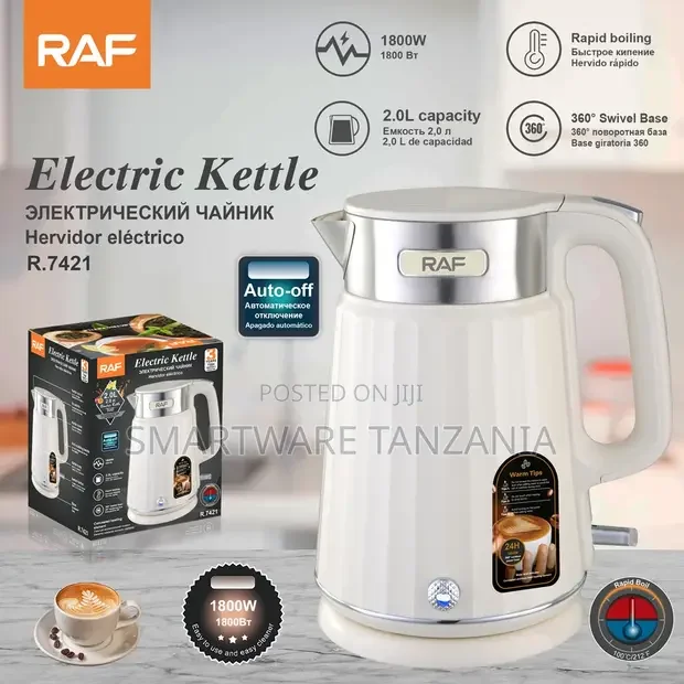 RAF Designer Electric Kettle 1800W 2L White - Buy in Dar es Salaam, Tanzania | Smartware