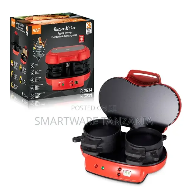 RAF Electric Burger Press 1200W Red Dual Sandwich Maker - Buy in Dar es Salaam, Tanzania | Smartware