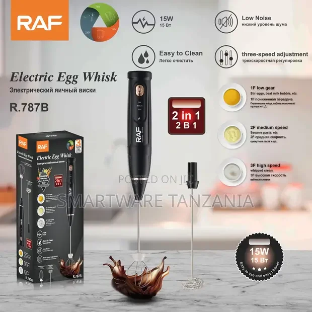 Raf Electric Egg Beater 15w R.787b 3 Speed Mixer Whisk Black 2in1