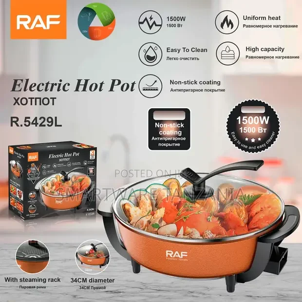 RAF Electric Hot Pot 1500W 34cm Non-Stick Cooker - Buy in Dar es Salaam, Tanzania | Smartware