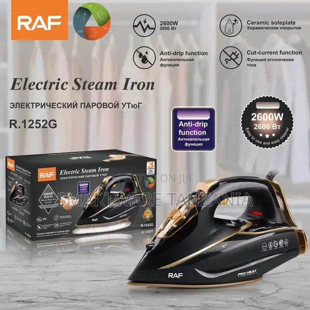 Raf Pro-Heat Steam Iron 2600W Black Gold Ceramic Base - Buy in Dar es Salaam, Tanzania | Smartware