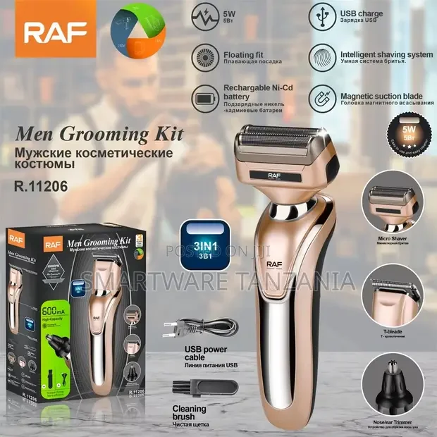 RAF R.11206 Men Grooming Kit 5W 3-in-1 USB Rechargeable Shaver - Buy in Dar es Salaam, Tanzania | Smartware
