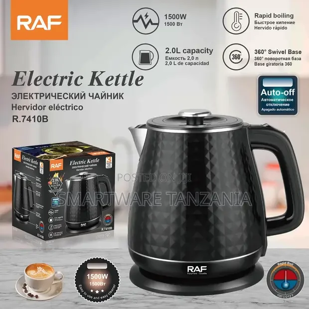 Raf R.7410b Black Electric Kettle 2l 1500w Diamond Pattern Design