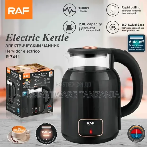 Raf Rapid Boil Electric Kettle 1500w 2l Black Auto-Off R.7411