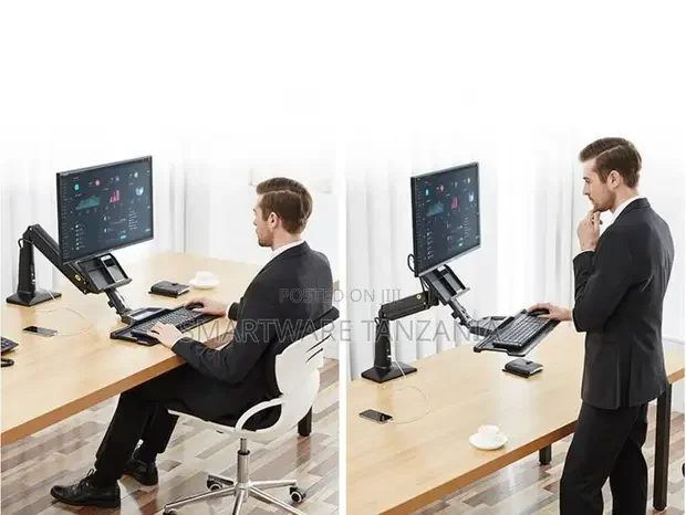 Sit-Stand Workstation Desk Mount, Single Monitor With Keyboard Tray