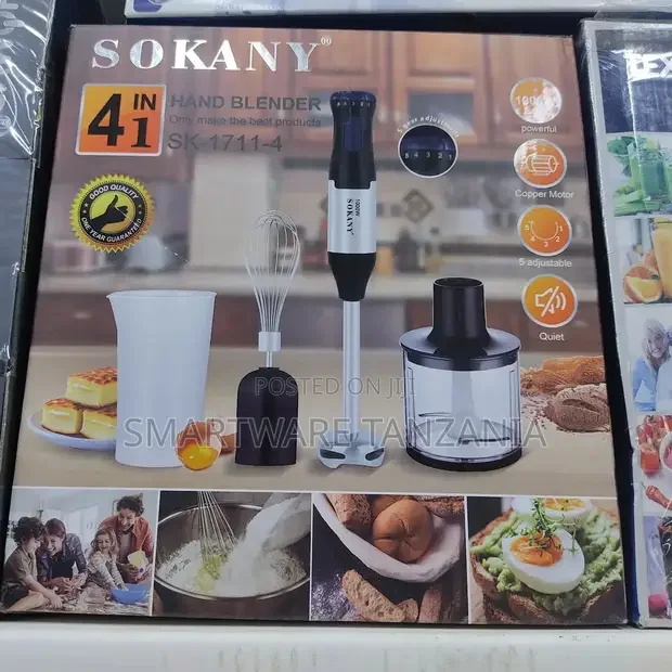 Sokany Hand Blender 4 In 1 With Chopper, 1000 Watts - Buy in Dar es Salaam, Tanzania | Smartware