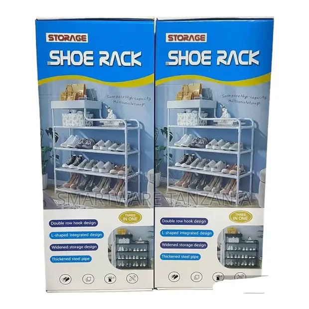 Storage 4-Tier Steel Shoe Rack 3-in-1 L-Shape Wide Shelf