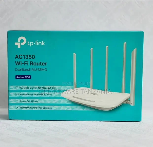 Tp-Link Ac1350 Wi-Fi Router - Archer C60 Dual Band Mu-Mimo 5 Antenna