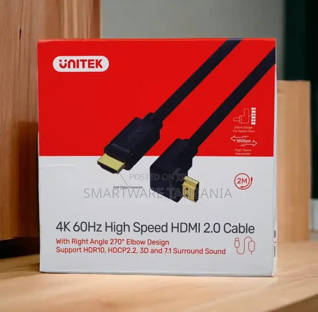 Unitek 60Hz HDMI 2.0 Right Angle 270 Degree Cable 2m - Buy in Dar es Salaam, Tanzania | Smartware