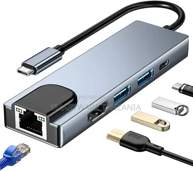 USB 3.0 Hub, 5-in-1 USB C Hub With Ethernet, USB-C Multiport