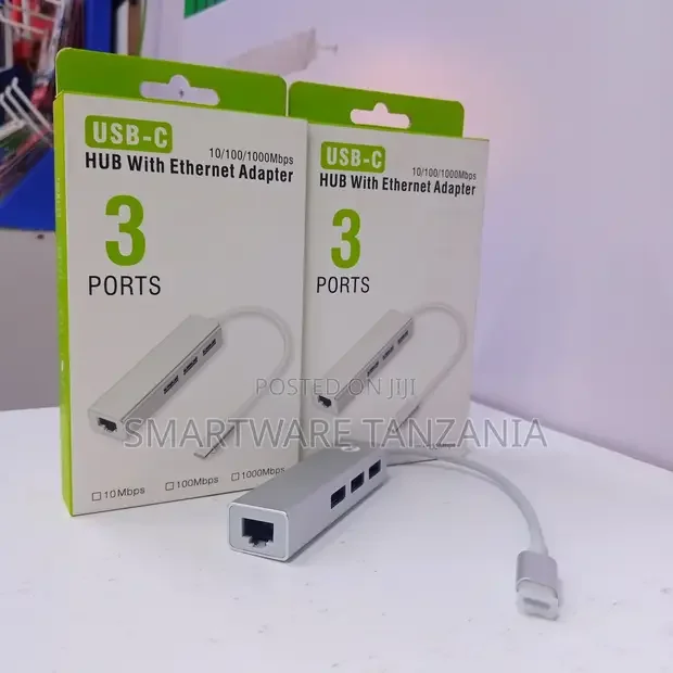 USB-C To 3-ported USB 3.0 Hub RJ45 Adapter - Buy in Dar es Salaam, Tanzania | Smartware