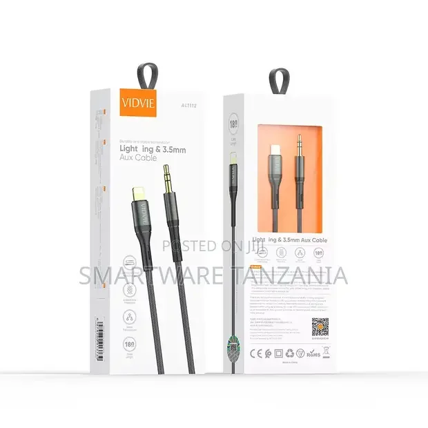 Vidvie Black Nylon Braided Lightning to 3.5mm Aux Cable - Buy in Dar es Salaam, Tanzania | Smartware