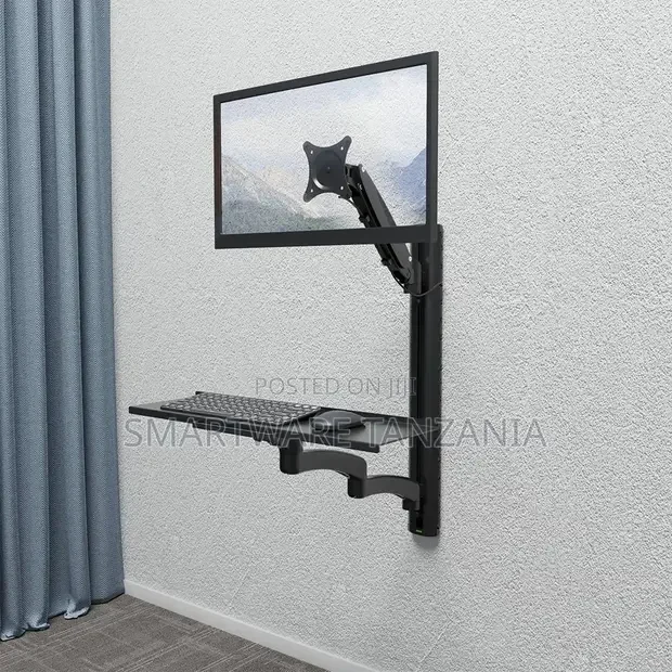 Wall Mount Workstation, Single Monitor Mount, Keyboard Tray And Cpu