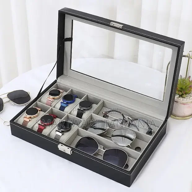 Watch and Glasses Storage Box Pu Leather Clear Lid Black - Buy in Dar es Salaam, Tanzania | Smartware