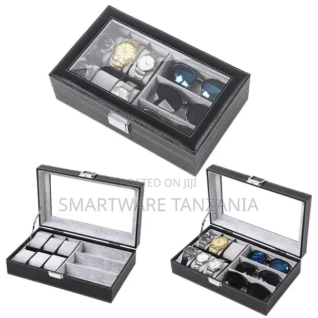 Watch Box And Sunglasses Organizer With Clear Glass Top - Buy in Dar es Salaam, Tanzania | Smartware