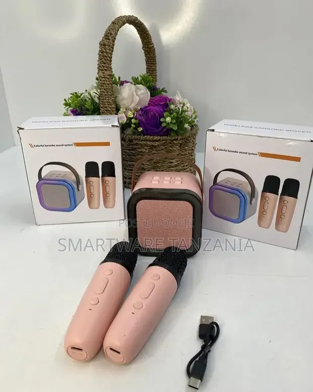 Wireless Karaoke Speaker Set With 2 Microphones LED Pink - Buy in Dar es Salaam, Tanzania | Smartware