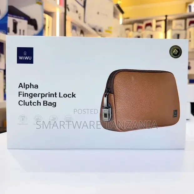 Wiwu Alpha Fingerprint Lock Clutch Bag Brown Leather - Buy in Dar es Salaam, Tanzania | Smartware