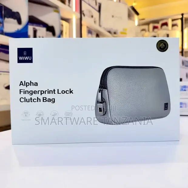 Wiwu Alpha Fingerprint Lock Clutch Bag Grey Leather - Buy in Dar es Salaam, Tanzania | Smartware
