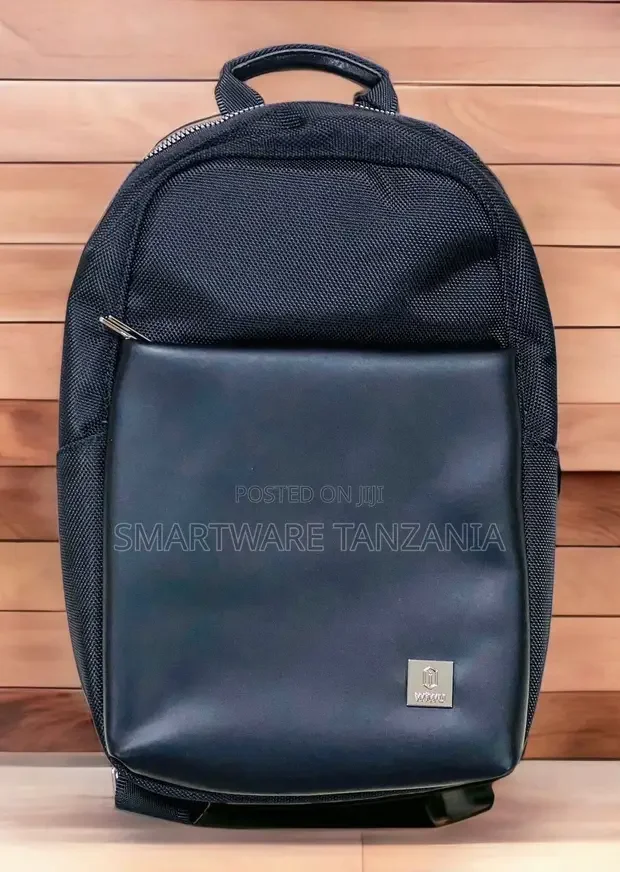Wiwu Navy Blue Laptop Backpack Pu Leather Casual Travel Bag