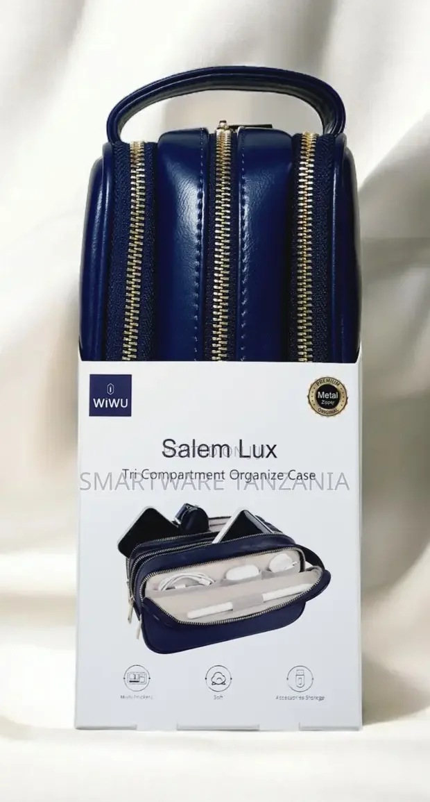 Wiwu Salem Lux Tri Compartment Blue Leather Organizer Pouch - Buy in Dar es Salaam, Tanzania | Smartware