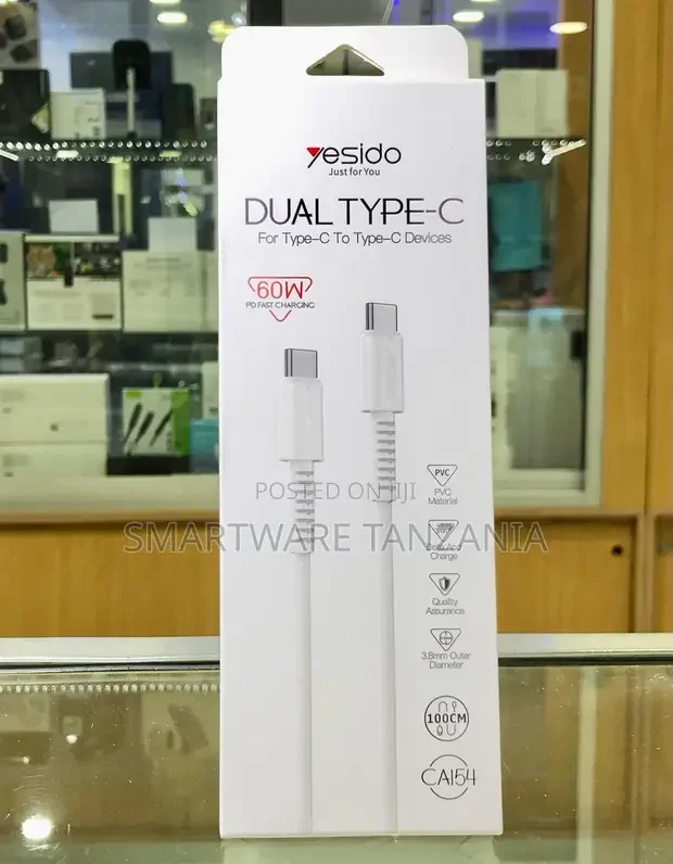 Yesido CA154 Dual Type-C to Type-C 60W PD Cable - Buy in Dar es Salaam, Tanzania | Smartware
