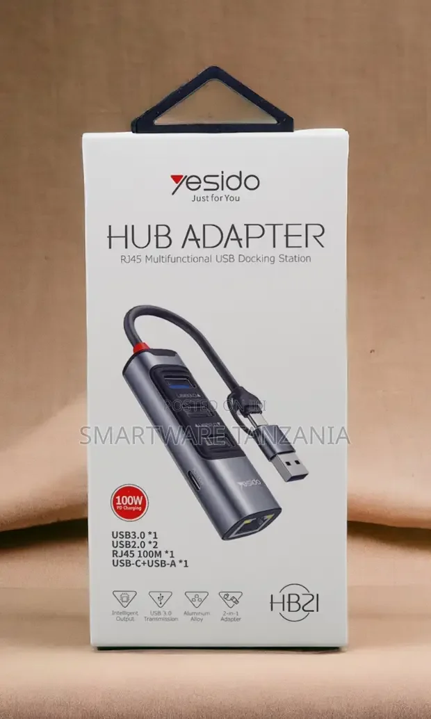 Yesido HB21 USB Hub RJ45 Ethernet 100W PD USB3.0 - Buy in Dar es Salaam, Tanzania | Smartware