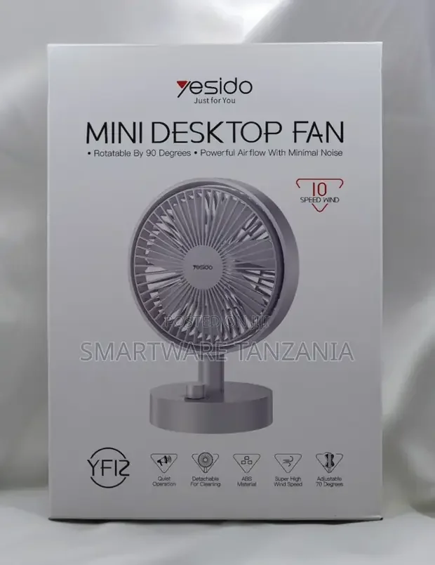 Yesido Mini Desktop Fan YF12 - 10 Speed, Quiet, 70° Adjustable - Buy in Dar es Salaam, Tanzania | Smartware